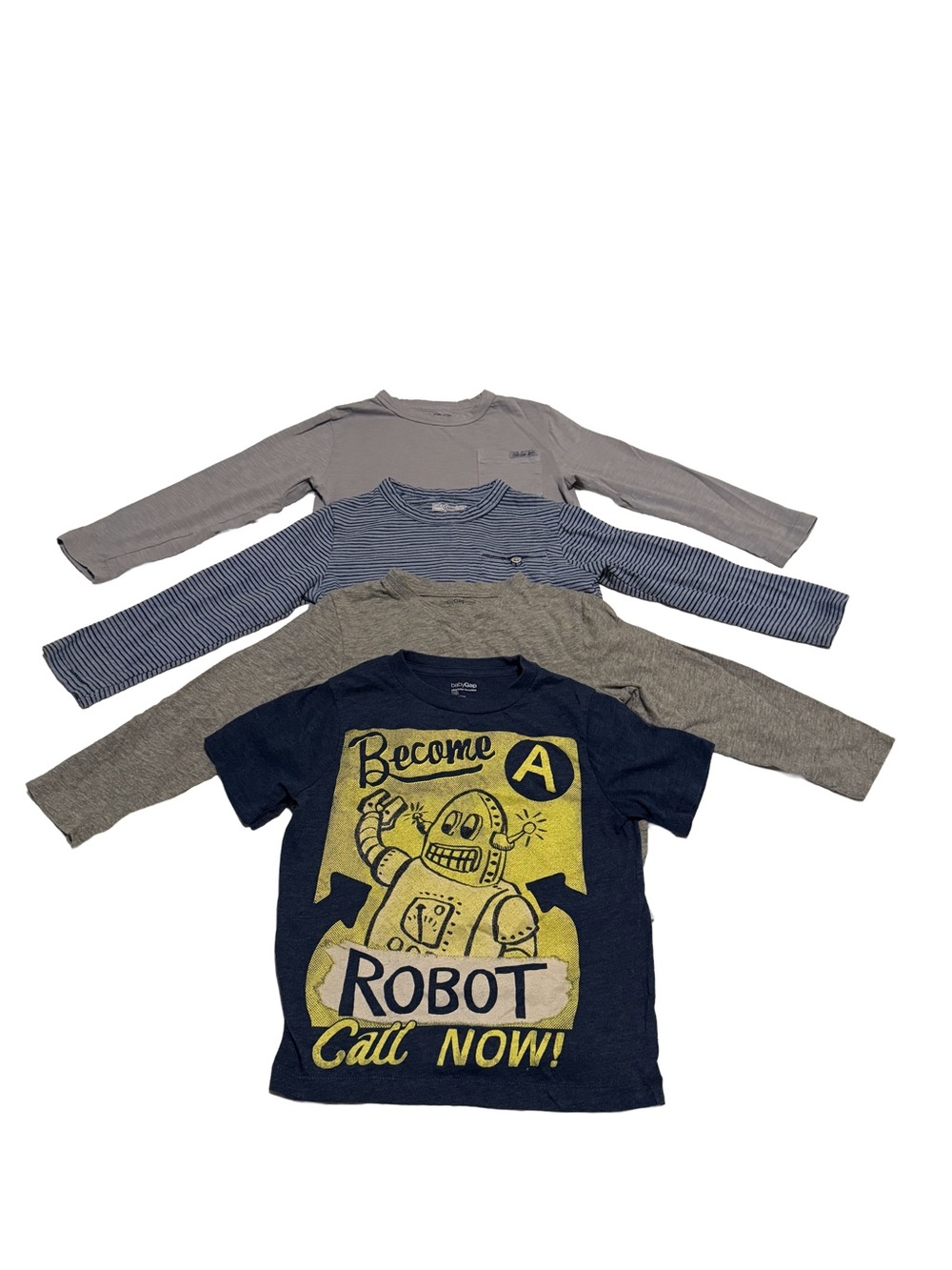 GAP Kids 4 items‎ bundle Navy Robot Graphic Tee with Gray& Blue Long-Sleeves 4T